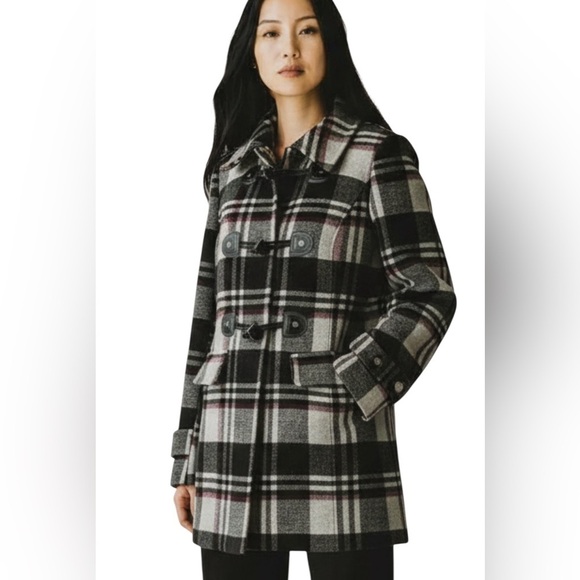 Ricki's Jackets & Blazers - Ricki's Black & Gray Plaid Pea Coat, wool blend, zip/snaps/toggles, Size Small